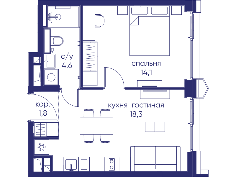 2 ккв (Евро) 38,8 м²