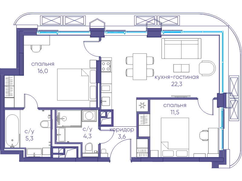 3 ккв (Евро) 63 м²