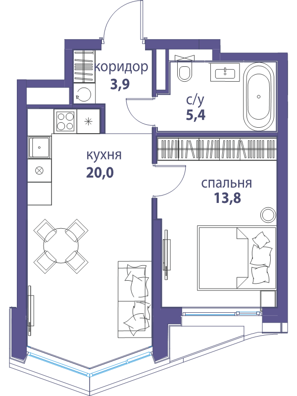2 ккв (Евро) 43,1 м²