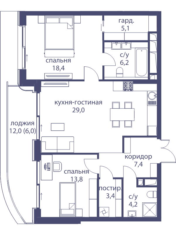 3 ккв (Евро) 93,5 м²