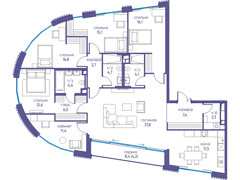 6 ккв (Евро) 165,1 м²
