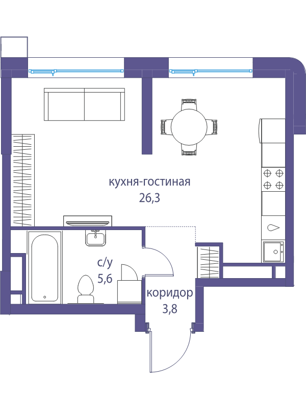 Студия 35,7 м²