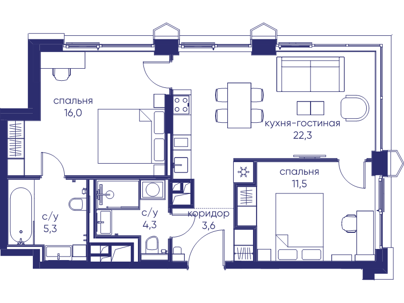 3 ккв (Евро) 63 м²