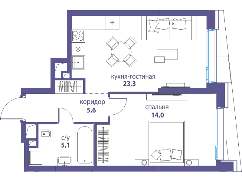 2 ккв (Евро) 48 м²