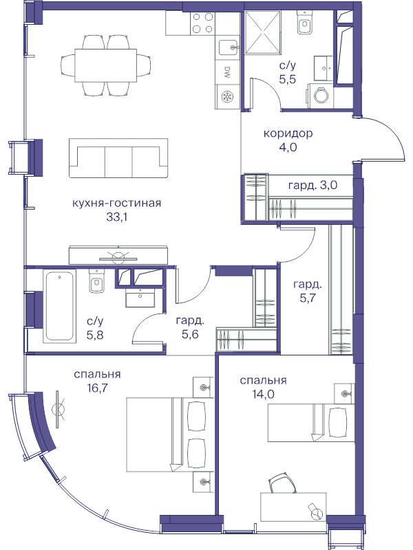 3 ккв (Евро) 93,4 м²