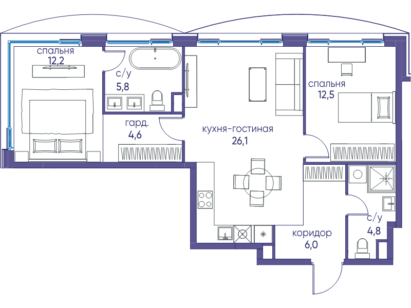 3 ккв (Евро) 72 м²