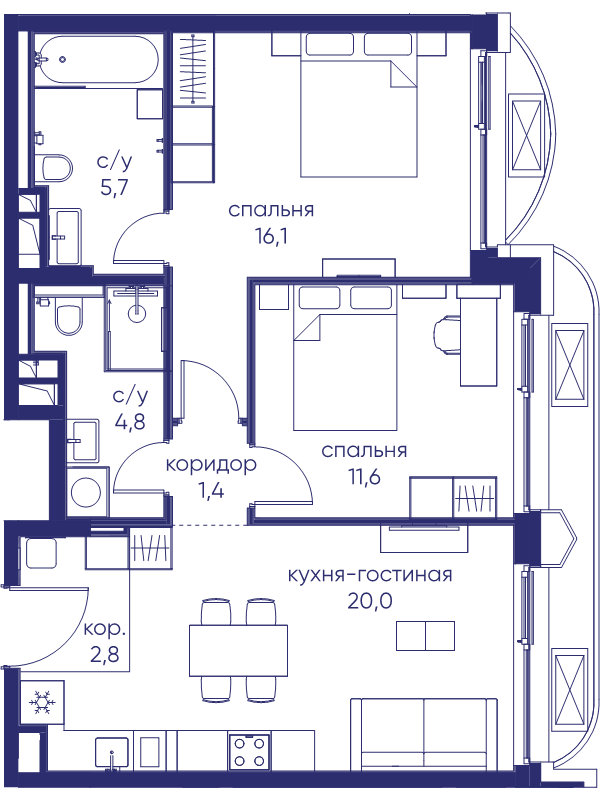 3 ккв (Евро) 62,4 м²