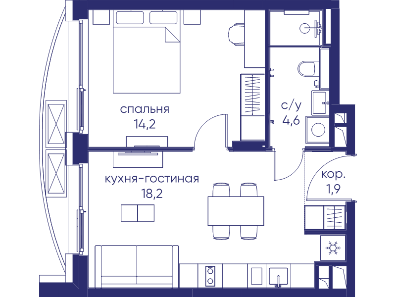 2 ккв (Евро) 38,9 м²