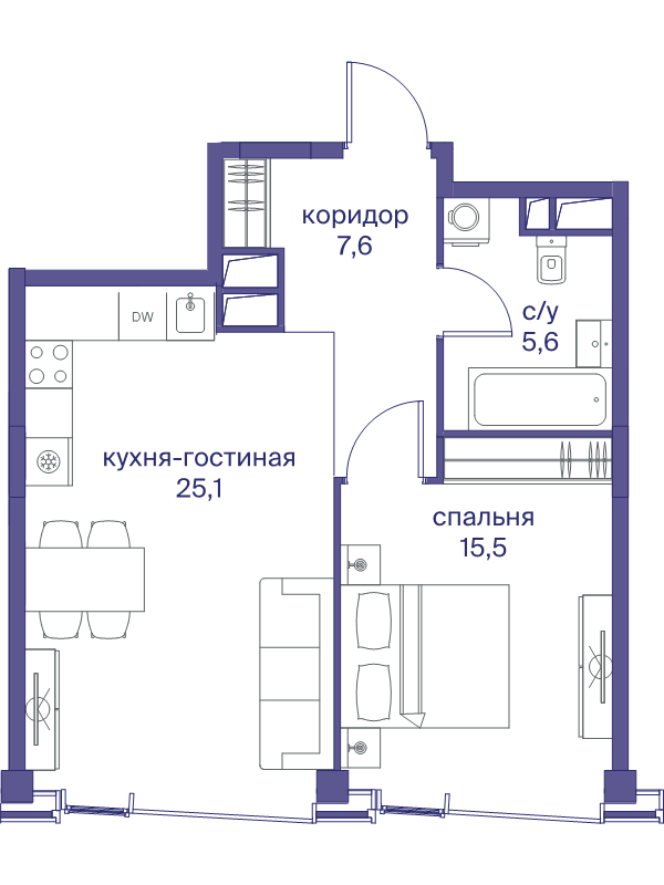 2 ккв (Евро) 53,8 м²