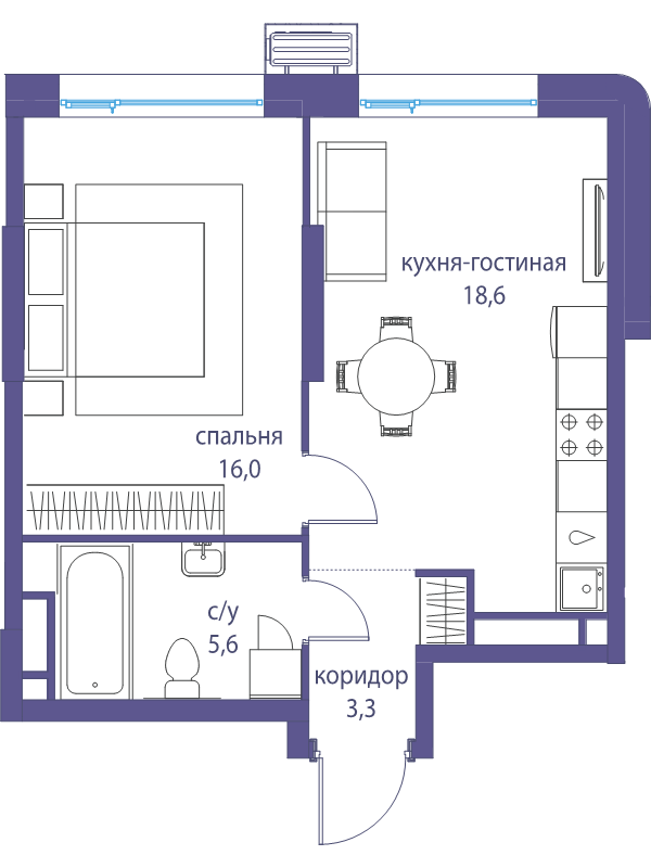 2 ккв (Евро) 43,5 м²