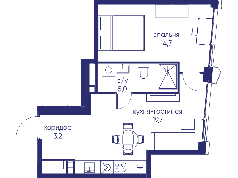 2 ккв (Евро) 42,6 м²