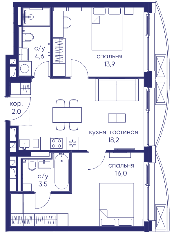 3 ккв (Евро) 58,2 м²