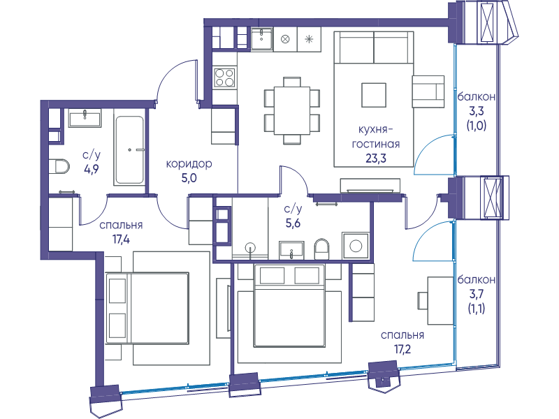 3 ккв (Евро) 75,5 м²