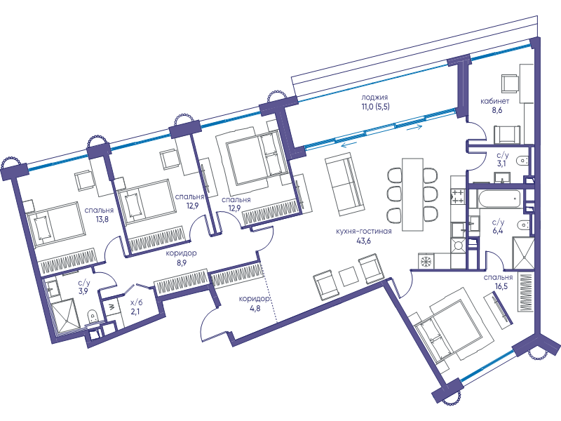 6 ккв (Евро) 142 м²