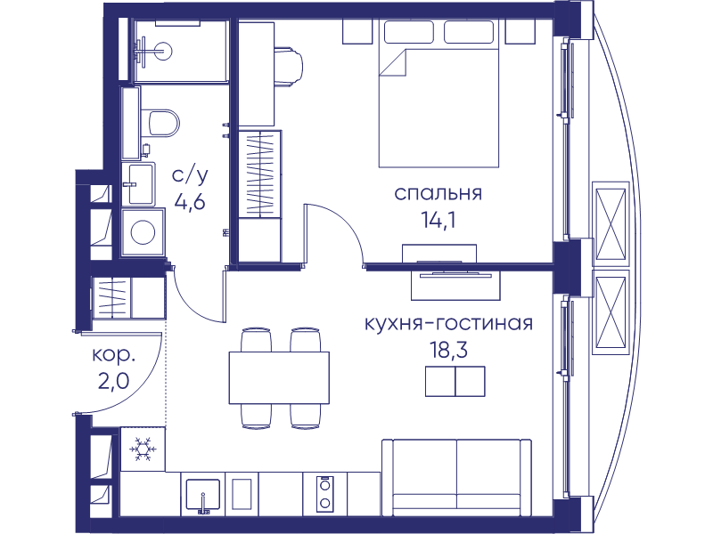 2 ккв (Евро) 39 м²