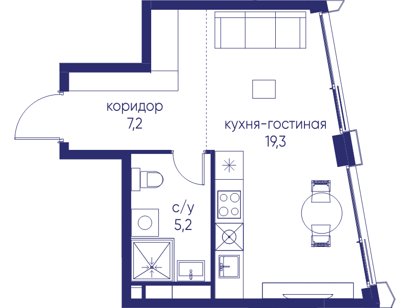 Студия 31,7 м²