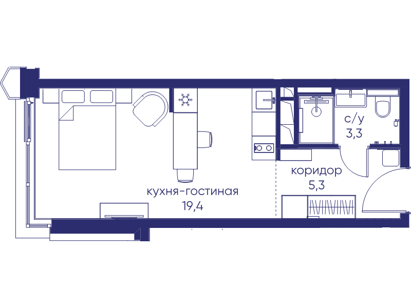 Студия 28 м²
