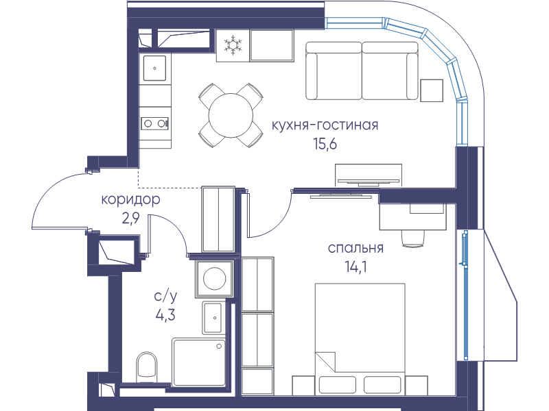 2 ккв (Евро) 36,9 м²