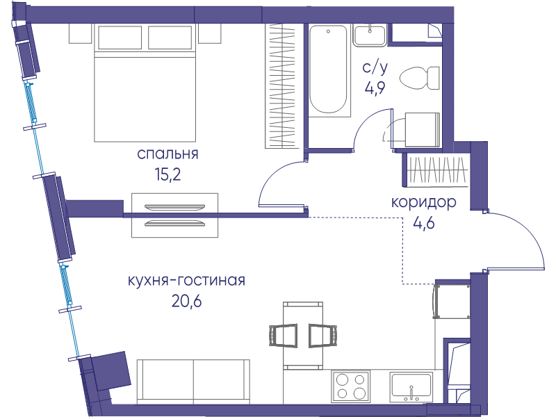 2 ккв (Евро) 45,3 м²