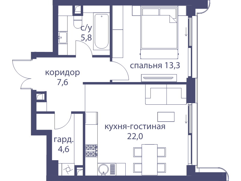 2 ккв (Евро) 53,3 м²