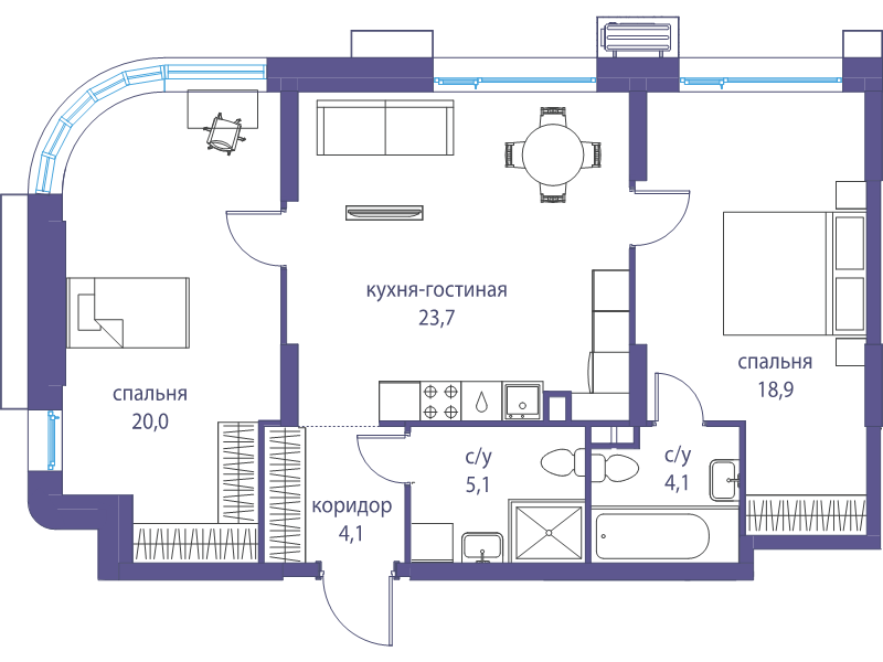 3 ккв (Евро) 75,9 м²