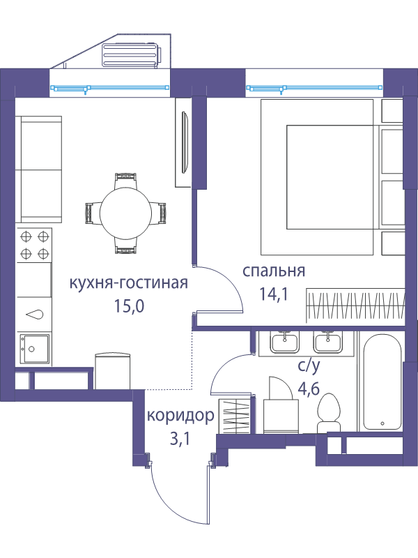 2 ккв (Евро) 36,8 м²