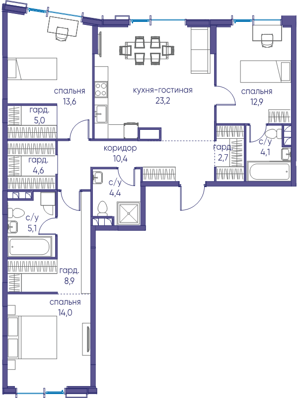 4 ккв (Евро) 108,9 м²