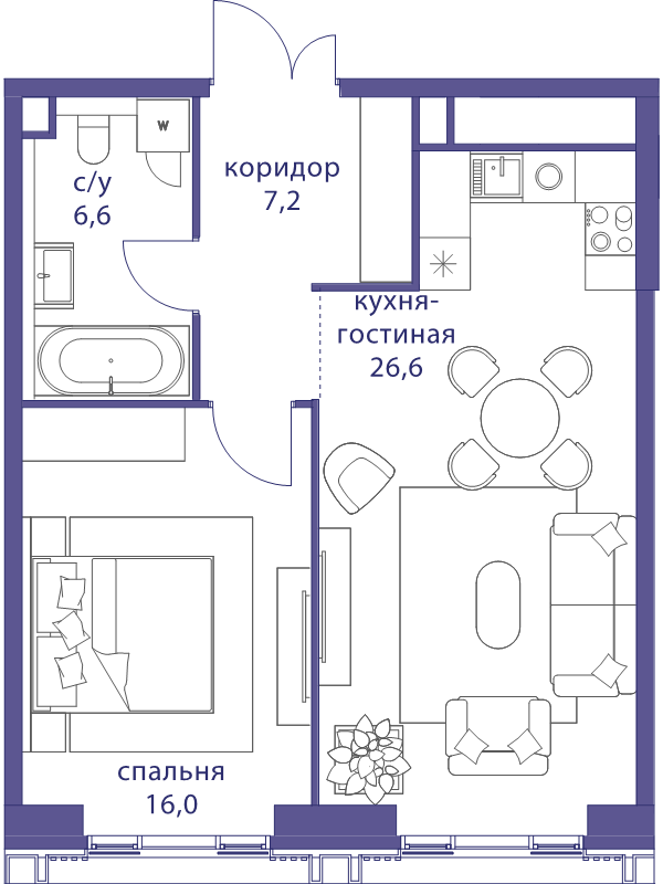 2 ккв (Евро) 56,4 м²