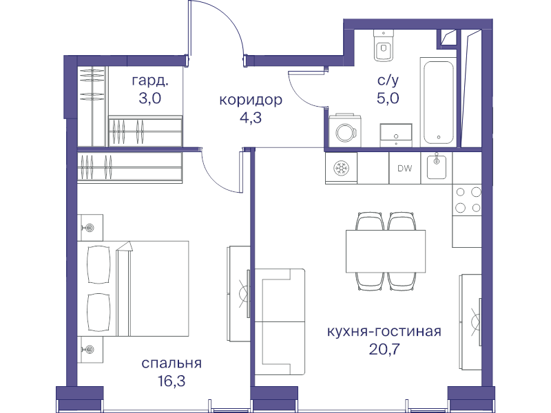 2 ккв (Евро) 49,3 м²