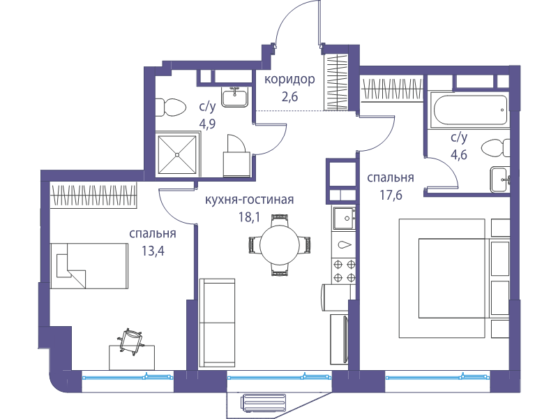 3 ккв (Евро) 61,2 м²