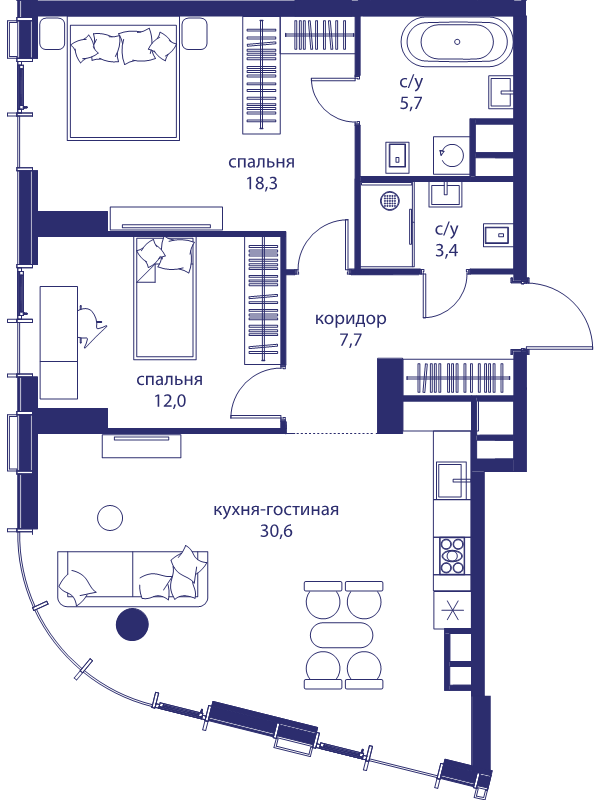 3 ккв (Евро) 77,7 м²