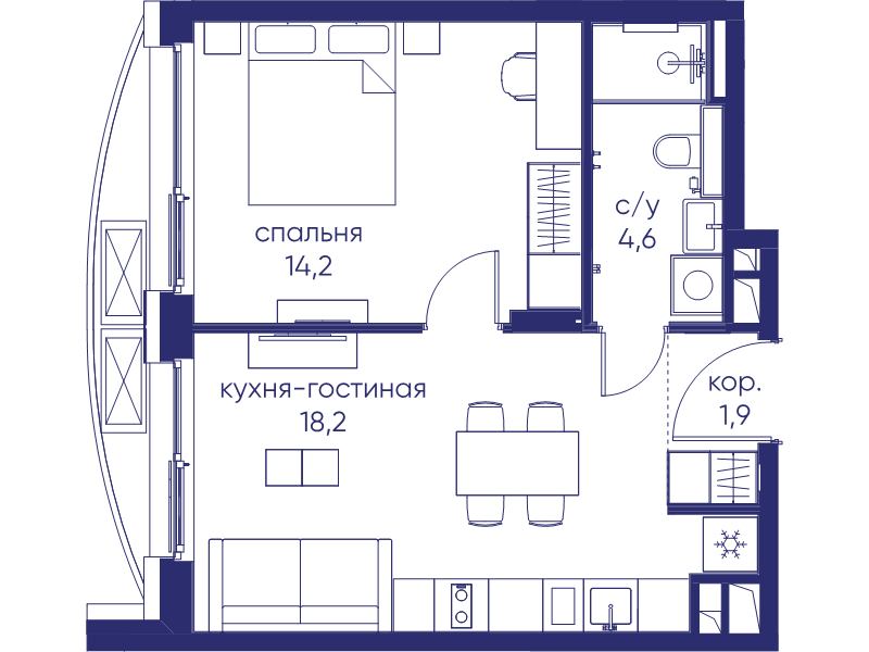 2 ккв (Евро) 38,9 м²