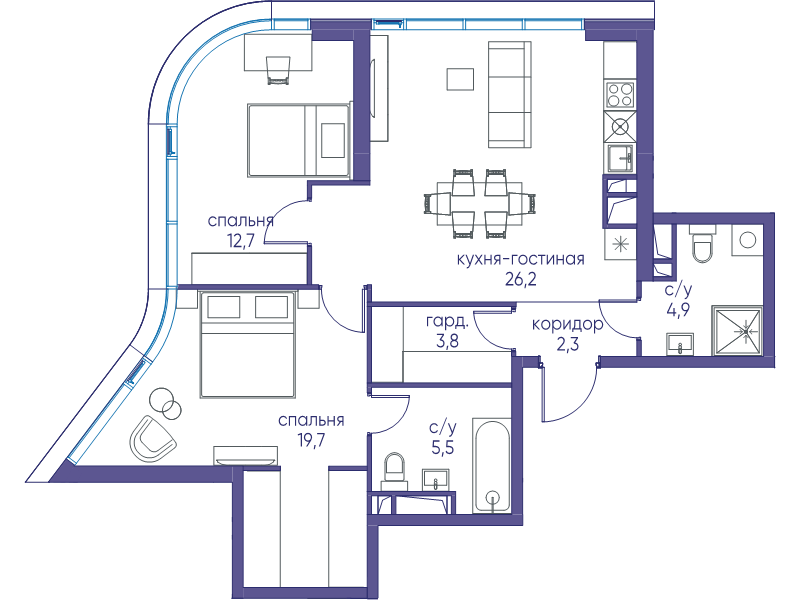 3 ккв (Евро) 75,1 м²