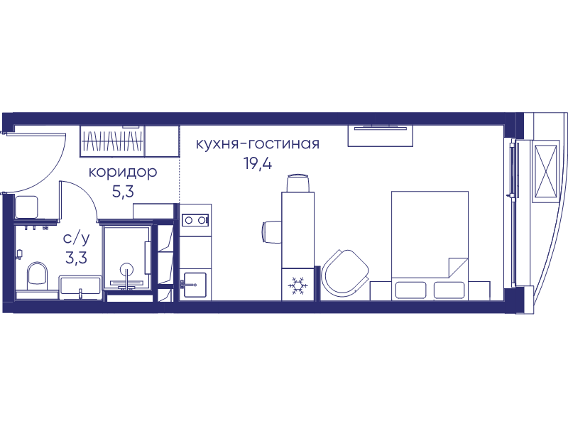 Студия 28 м²