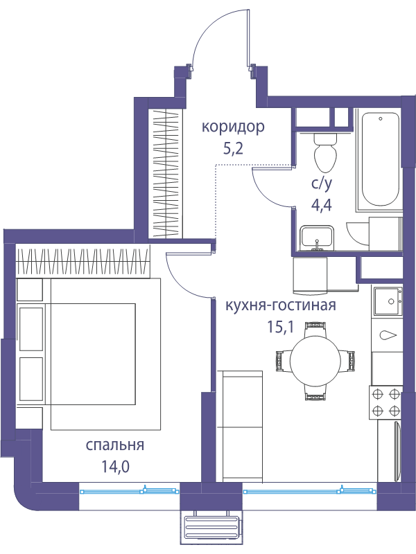 2 ккв (Евро) 38,7 м²