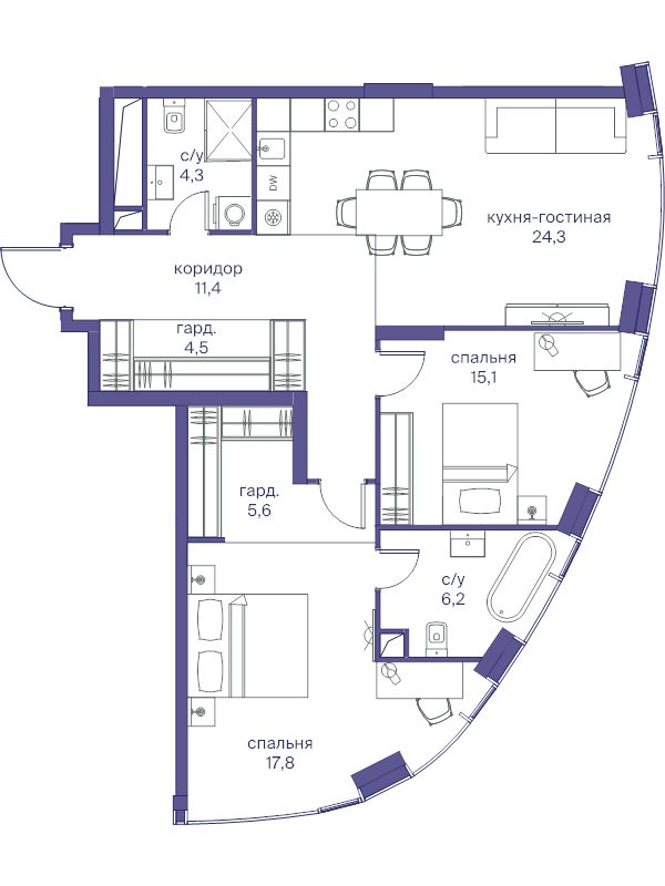 3 ккв (Евро) 89,2 м²