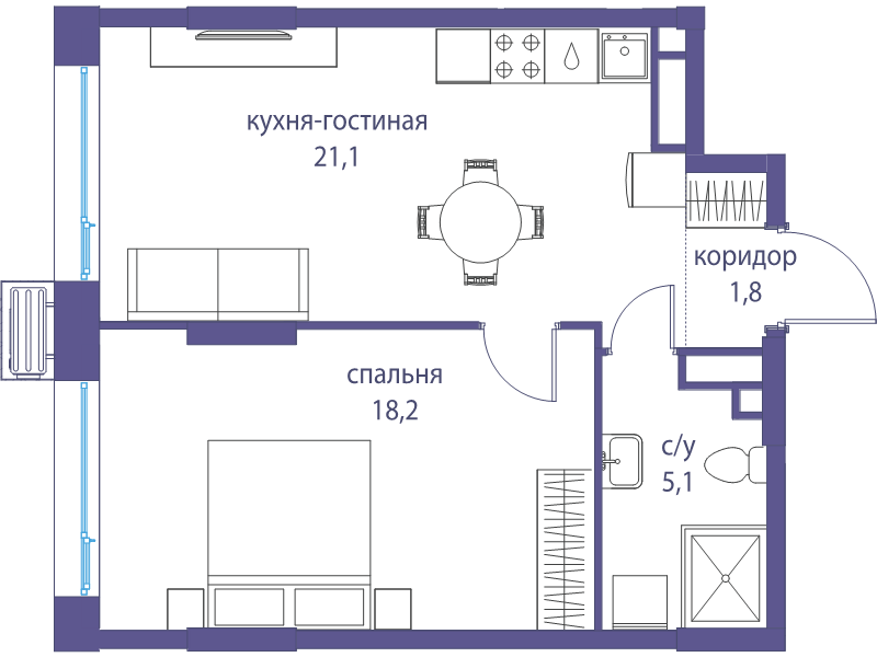 2 ккв (Евро) 46,2 м²