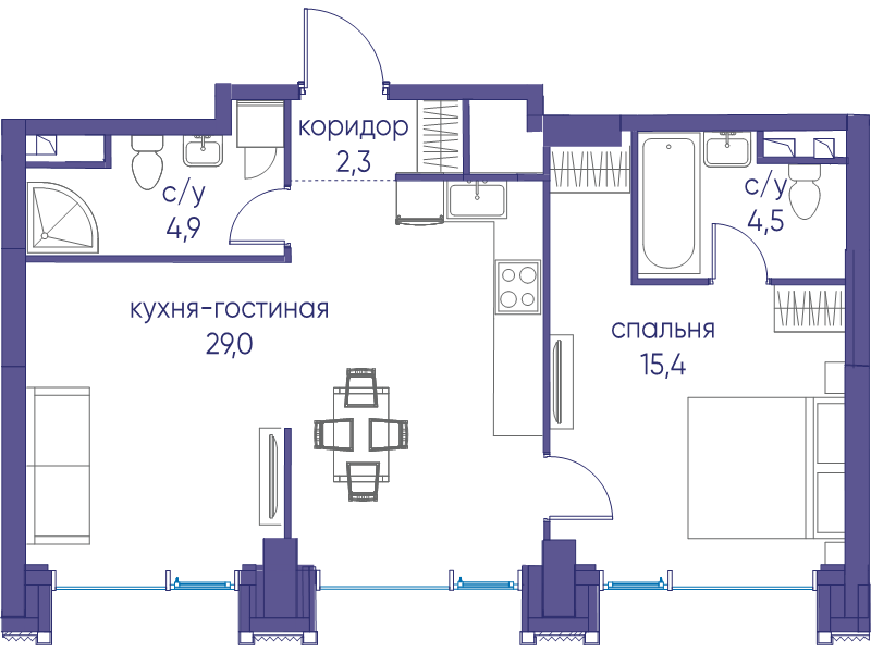 2 ккв (Евро) 56,1 м²