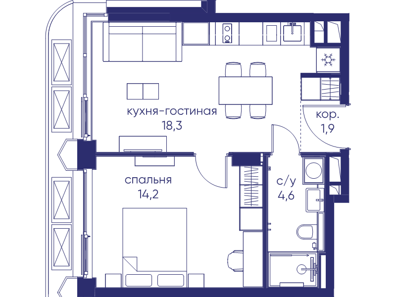 2 ккв (Евро) 39 м²