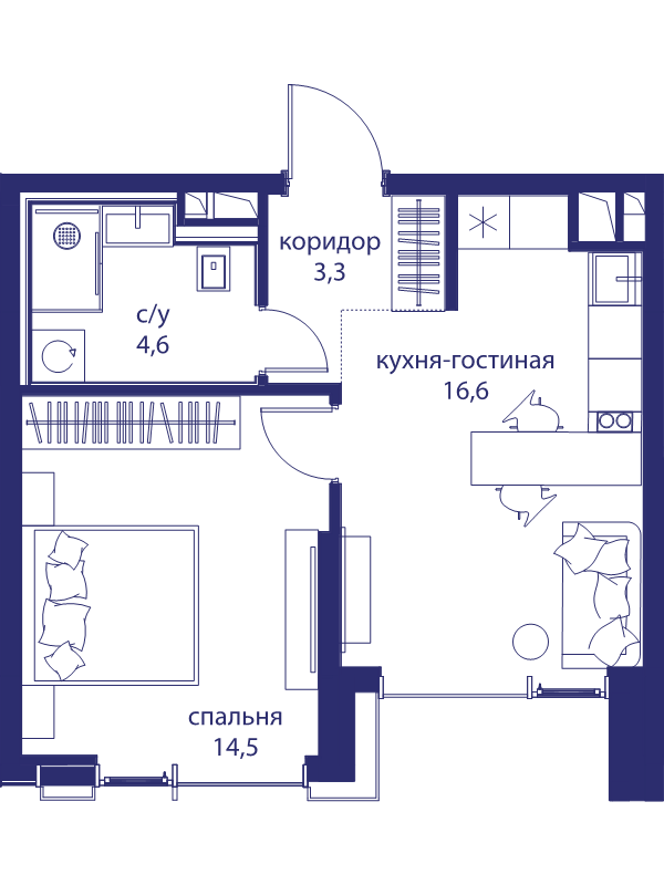 2 ккв (Евро) 39 м²