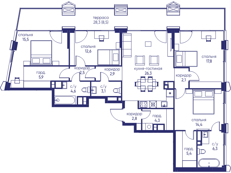 5 ккв (Евро) 135 м²