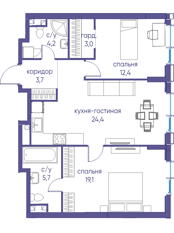 3 ккв (Евро) 72,5 м²