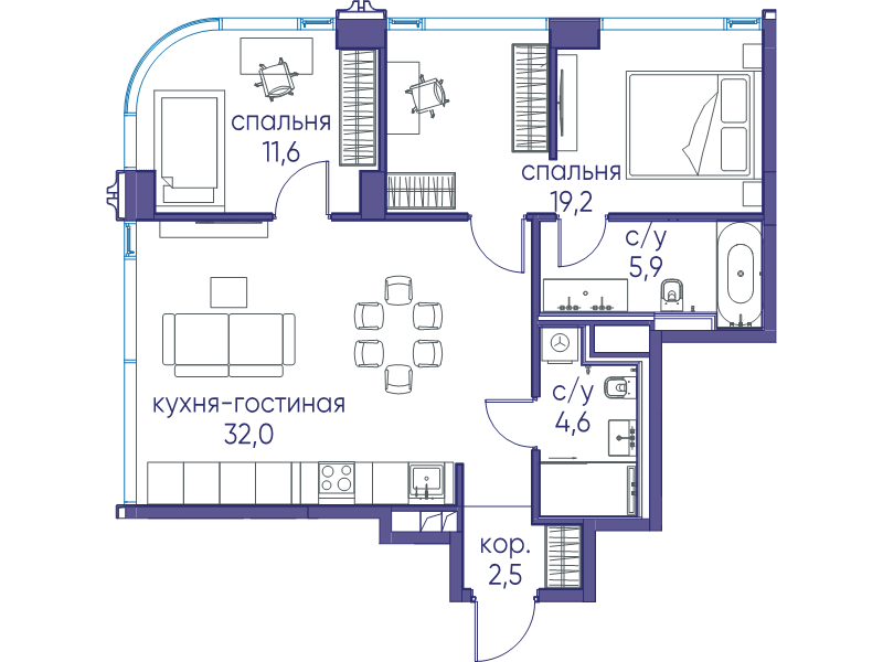 3 ккв (Евро) 75,8 м²