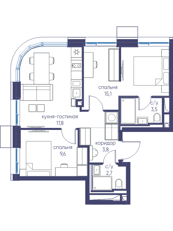 3 ккв (Евро) 52,5 м²