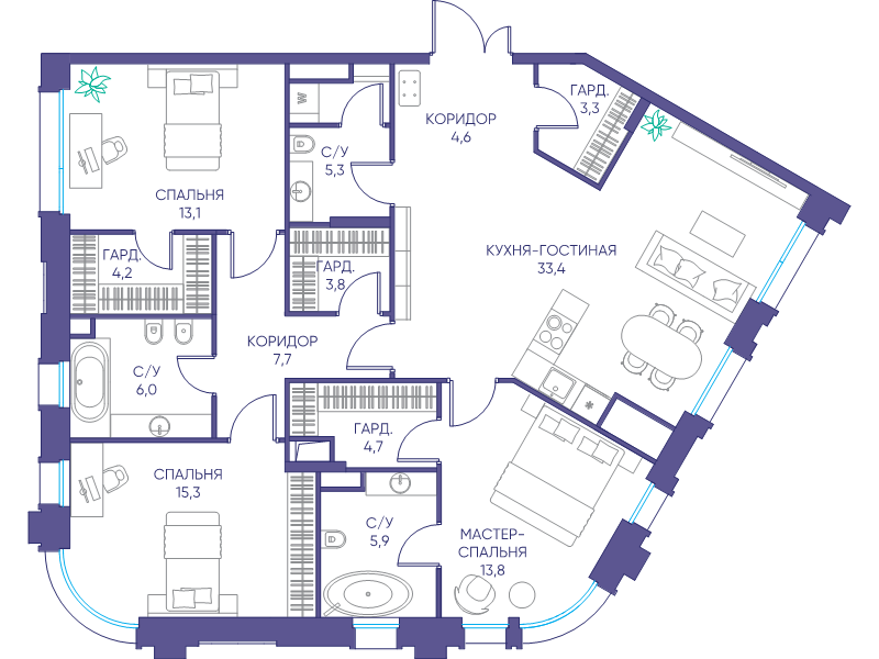 4 ккв (Евро) 121,1 м²