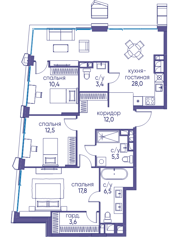 4 ккв (Евро) 99,4 м²