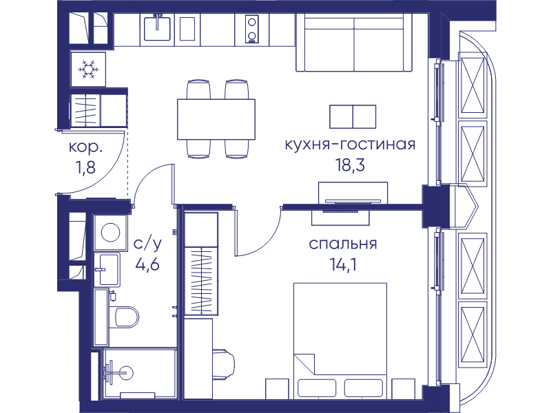 2 ккв (Евро) 38,8 м²