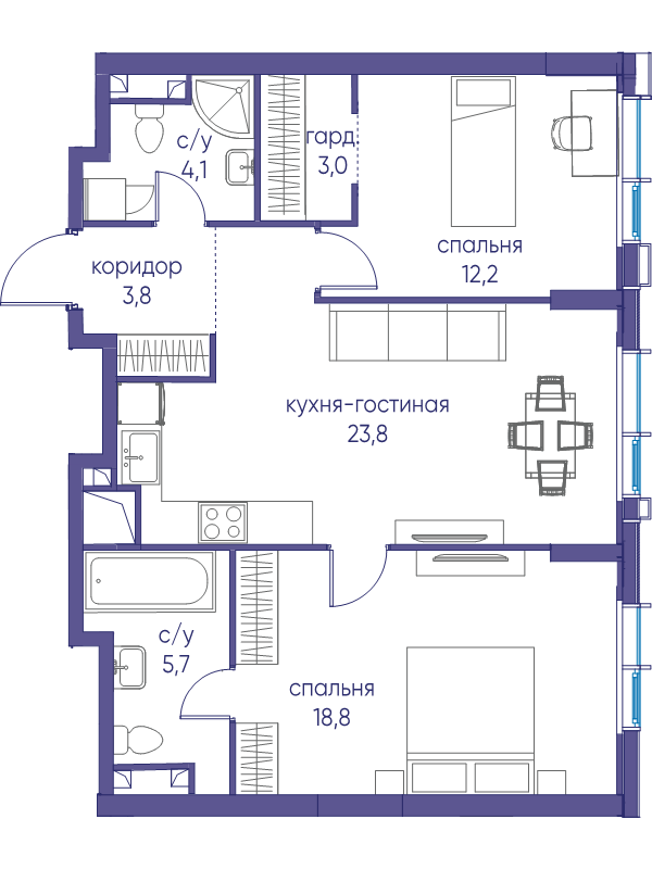 3 ккв (Евро) 71,4 м²