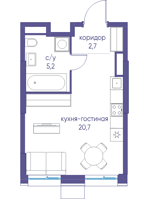 Студия 28,6 м²