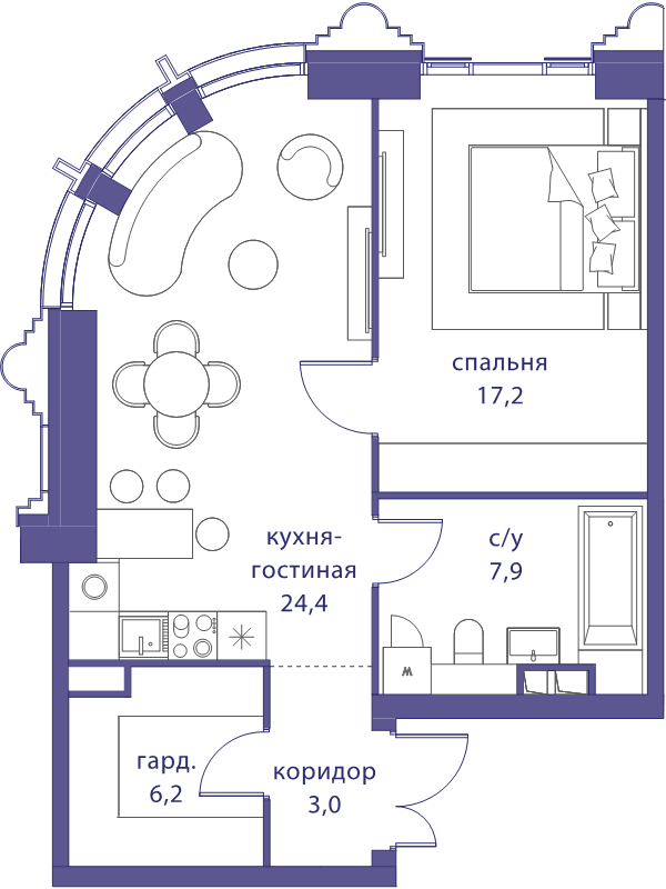 2 ккв (Евро) 58,7 м²